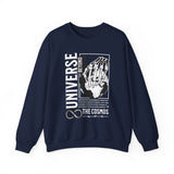 Universe Beyond The Cosmos Unisex Heavy Blend Crewneck Sweatshirt Graphic Pullover Black Skeleton Hand Space Infinity Streetwear Futuristic Sci Fi Artistic Fashion Outfit