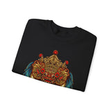 Mythical Tribal Mask Unisex Crewneck Sweatshirt Heavy Blend Pullover Cultural Warrior Spirit Inspired Festival Graphic Art Streetwear Top