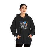 Fearless Memory Unisex Heavy Blend Hooded Sweatshirt Graphic Hoodie Black Astronaut Space Warrior Futuristic Sci Fi Bold Streetwear Artistic Fashion Outfit