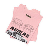 White Mid Engine Sports Coupe Blueprint Artwork Unisex Heavy Cotton Tee High Performance Inspired Streetwear Graphic Shirt For Car Enthusiasts And Automotive Art Fans