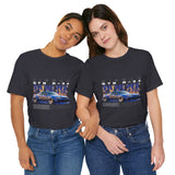 Blue Flame Street Racing Car Graphic Unisex Heavy Cotton Tee Bold Drift Style Automotive Streetwear Shirt