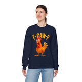 F Caw F Funny Rooster Cartoon Unisex Sweatshirt Hilarious Farm Humor Graphic Pullover Bold Comedy Design Cozy Warm Casual Wear Laugh Out Loud Gift Idea