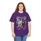 Money Bright Unisex Heavy Cotton Tee Angel Statue Graphic Gothic Streetwear Red Neon Aesthetic Artistic Fashion Statement T Shirt