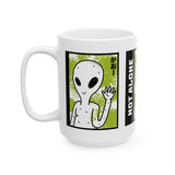 Unisex Not Alone Alien Ceramic Coffee Mug UFO Cartoon Graphic Cup Extraterrestrial Sci Fi Space Themed Conspiracy Inspired Paranormal Gift Drinkware