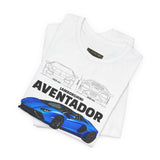 Aventador Blue Hypercar Blueprint Unisex Heavy Cotton Tee High Performance Streetwear Design for Car Enthusiasts Racers and Speed Lovers