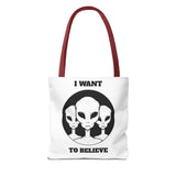I Want To Believe Alien Tote Bag Sci Fi UFO Extraterrestrial Design Canvas Bag Space Mystery Reusable Eco Friendly Durable Shopping Travel Tote