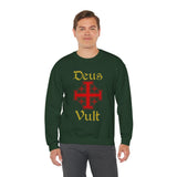 Unisex Deus Vult Crewneck Sweatshirt Medieval Crusader Cross Heavy Blend Fleece Pullover Warrior Knight Inspired Vintage Christian Symbol Streetwear