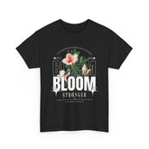 Unisex Heavy Cotton Tee Bloom Stronger Floral Graphic Black T Shirt Motivational Nature Inspired Aesthetic Streetwear Fashion Outfit