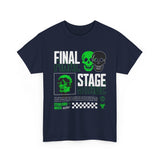 Final Stage Unisex Heavy Cotton Tee Graphic Black T Shirt Skull Neon Green Streetwear Futuristic Cyberpunk Bold Artistic Fashion Outfit