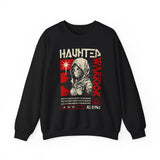 Haunted Warrior Unisex Heavy Blend Crewneck Sweatshirt Graphic Pullover Black Samurai Ninja Fighter Bold Red Streetwear Futuristic Artistic Fashion Outfit