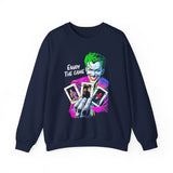 Joker Enjoy The Game Unisex Sweatshirt Bold Gothic Streetwear Dark Psychological Art Design Cozy Heavy Blend Pullover for Risk Takers and Fearless Creators