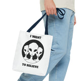 I Want To Believe Alien Tote Bag Sci Fi UFO Extraterrestrial Design Canvas Bag Space Mystery Reusable Eco Friendly Durable Shopping Travel Tote