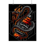 Inferno Spirit Fiery Dragon Whiskey Bottle Matte Vertical Poster Bold Bar Wall Art Gothic Biker Decor Streetwear Aesthetic Tattoo Flame Design Symbol of Rebellion Passion and Energy