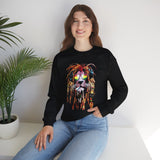 Rasta Lion Unisex Heavy Blend Crewneck Sweatshirt Reggae Inspired Bold Artistic Lion Headphones Design Jamaican Streetwear Symbol of Strength Rhythm and Chill Freedom by KLASSORO