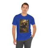Medieval Knight On Horseback Fantasy Art Unisex Heavy Cotton Tee Epic Warrior Adventure Graphic Shirt Heroic Battle Scene Streetwear Bold Artistic Design