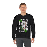 Collage Art Unisex Heavy Blend Crewneck Sweatshirt Graphic Pullover Black Abstract Modern Nature Inspired Futuristic Streetwear Creative Artistic Fashion Outfit