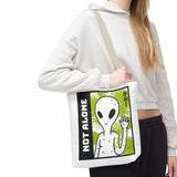 Not Alone Alien Tote Bag Sci Fi Extraterrestrial UFO Design Canvas Bag Space Lover Reusable Eco Friendly Durable Shopping Travel Lifestyle Tote