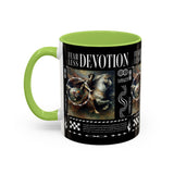 Fearless Devotion Accent Coffee Mug 11oz 15oz Black Ceramic Cup with Warrior on Horse Artwork for Courage Loyalty and Strength Lovers