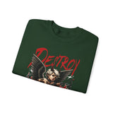 Unisex Heavy Blend Crewneck Sweatshirt Betrayed Angel Destroy Graphic Pullover Black Gothic Streetwear Fire Print Bold Motivational Urban Fashion Outfit