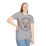 Laughing Pig Fun Cartoon Unisex Heavy Cotton Tee Trendy Humor Streetwear Graphic Shirt Perfect Gift for Friends Birthdays Casual Wear