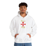 Unisex Deus Vult Hoodie Medieval Crusader Cross Heavy Blend Hooded Sweatshirt Warrior Knight Inspired Vintage Christian Symbol Streetwear