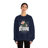 Unisex Heavy Blend Crewneck Sweatshirt Bloom Stronger Floral Graphic Pullover Black Motivational Nature Inspired Aesthetic Streetwear Fashion Outfit