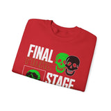 Final Stage Unisex Heavy Blend Crewneck Sweatshirt Graphic Pullover Black Skull Neon Green Streetwear Futuristic Cyberpunk Bold Artistic Fashion Outfit
