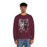 Money Bright Unisex Heavy Blend Crewneck Sweatshirt Angel Statue Graphic Gothic Streetwear Red Neon Artistic Fashion Pullover