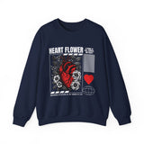 Heart Flower Graphic Unisex Heavy Blend Crewneck Sweatshirt Comfortable Streetwear Pullover Bold Red and Black Floral Heart Design Symbol of Love Strength and Vitality Perfect Gift for Friends Birthdays Cozy Days and Everyday Wear