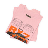Orange Retro JDM Inspired Sports Coupe Blueprint Unisex Heavy Cotton Tee Street Racing Art Shirt for Car Lovers Daily Wear