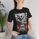 Unisex Jersey Short Sleeve Tee Humble Angel Statue Graphic Streetwear Fire Print T Shirt Bold Motivational Urban Fashion Outfit