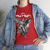 Fly High Angel Design Unisex Heavy Cotton Tee Streetwear Graphic T Shirt Spiritual Guardian Winged Warrior Style