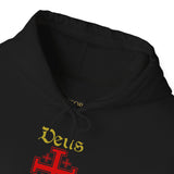 Unisex Deus Vult Hoodie Medieval Crusader Cross Heavy Blend Hooded Sweatshirt Warrior Knight Inspired Vintage Christian Symbol Streetwear