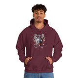 Money Bright Unisex Heavy Blend Hooded Sweatshirt Angel Statue Graphic Gothic Streetwear Red Neon Aesthetic Artistic Fashion Hoodie