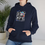Fearless Memory Unisex Heavy Blend Hooded Sweatshirt Graphic Hoodie Black Astronaut Space Warrior Futuristic Sci Fi Bold Streetwear Artistic Fashion Outfit