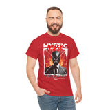 Mystic Mask Flames Graphic Unisex Heavy Cotton Tee Hustler Streetwear Motivational Dark Mystery Bold Design