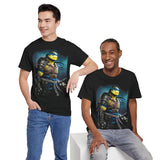 Urban Warrior Samurai Unisex Heavy Cotton Tee Fierce Armored Fighter Design Blue Warrior Energy Bold Strength Streetwear For Courageous Hustlers And Urban Legends