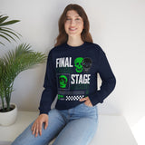 Final Stage Unisex Heavy Blend Crewneck Sweatshirt Graphic Pullover Black Skull Neon Green Streetwear Futuristic Cyberpunk Bold Artistic Fashion Outfit