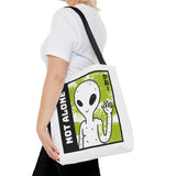 Not Alone Alien Tote Bag Sci Fi Extraterrestrial UFO Design Canvas Bag Space Lover Reusable Eco Friendly Durable Shopping Travel Lifestyle Tote