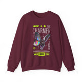 The Charmer Unisex Heavy Blend Crewneck Sweatshirt Futuristic Butterfly Neon Cyber Aesthetic Graphic Pullover Streetwear Fashion