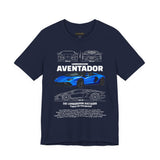 Aventador Blue Hypercar Blueprint Unisex Heavy Cotton Tee High Performance Streetwear Design for Car Enthusiasts Racers and Speed Lovers