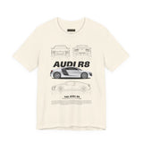 White Mid Engine Sports Coupe Blueprint Artwork Unisex Heavy Cotton Tee High Performance Inspired Streetwear Graphic Shirt For Car Enthusiasts And Automotive Art Fans