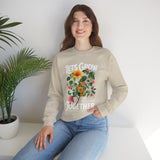 Lets Grow Together Floral Graphic Comfortable Unisex Crewneck Sweatshirt Motivational Streetwear Bold Botanical Empowerment Design Perfect Gift for Couples Friends Birthdays Cozy Days and Everyday Casual Wear