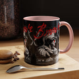 Brave Soul Warrior Accent Coffee Mug 11oz 15oz Black Ceramic Two Tone Cup Bold Statue Design with Red Script Gift for Coffee Lovers
