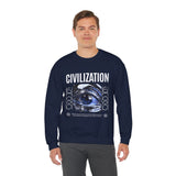 Civilization Eye Of Memory Graphic Unisex Heavy Blend Crewneck Sweatshirt Futuristic Visionary Streetwear Abstract Blue Eye Pullover
