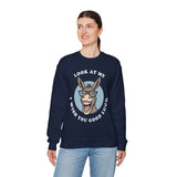 Look At Me I Wish You Good Luck Funny Donkey Unisex Sweatshirt Hilarious Cartoon Graphic Pullover Positive Vibes Humor Design Cozy Casual Wear Gift Idea