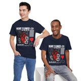 Heart Flower Graphic Unisex Heavy Cotton Tee Comfortable Streetwear T Shirt Bold Red and Black Floral Heart Design Symbol of Love Strength and Vitality Perfect Gift for Friends Birthdays and Casual...