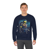 Urban Warrior Samurai Heavy Fleece Crewneck Sweatshirt Blue Energy Armor Design Bold Fighter Strength Streetwear for Fearless Achievers and Mindset Champions
