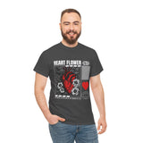 Heart Flower Graphic Unisex Heavy Cotton Tee Comfortable Streetwear T Shirt Bold Red and Black Floral Heart Design Symbol of Love Strength and Vitality Perfect Gift for Friends Birthdays and Casual...