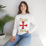 Unisex Deus Vult Crewneck Sweatshirt Medieval Crusader Cross Heavy Blend Fleece Pullover Warrior Knight Inspired Vintage Christian Symbol Streetwear